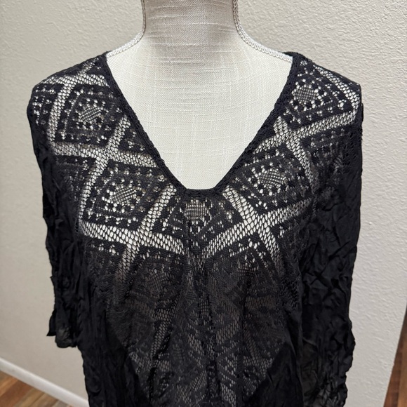 Anna & Ava Black Lace One Size V- Neck Kimono/Cover Up Oversized Top - Picture 2 of 13